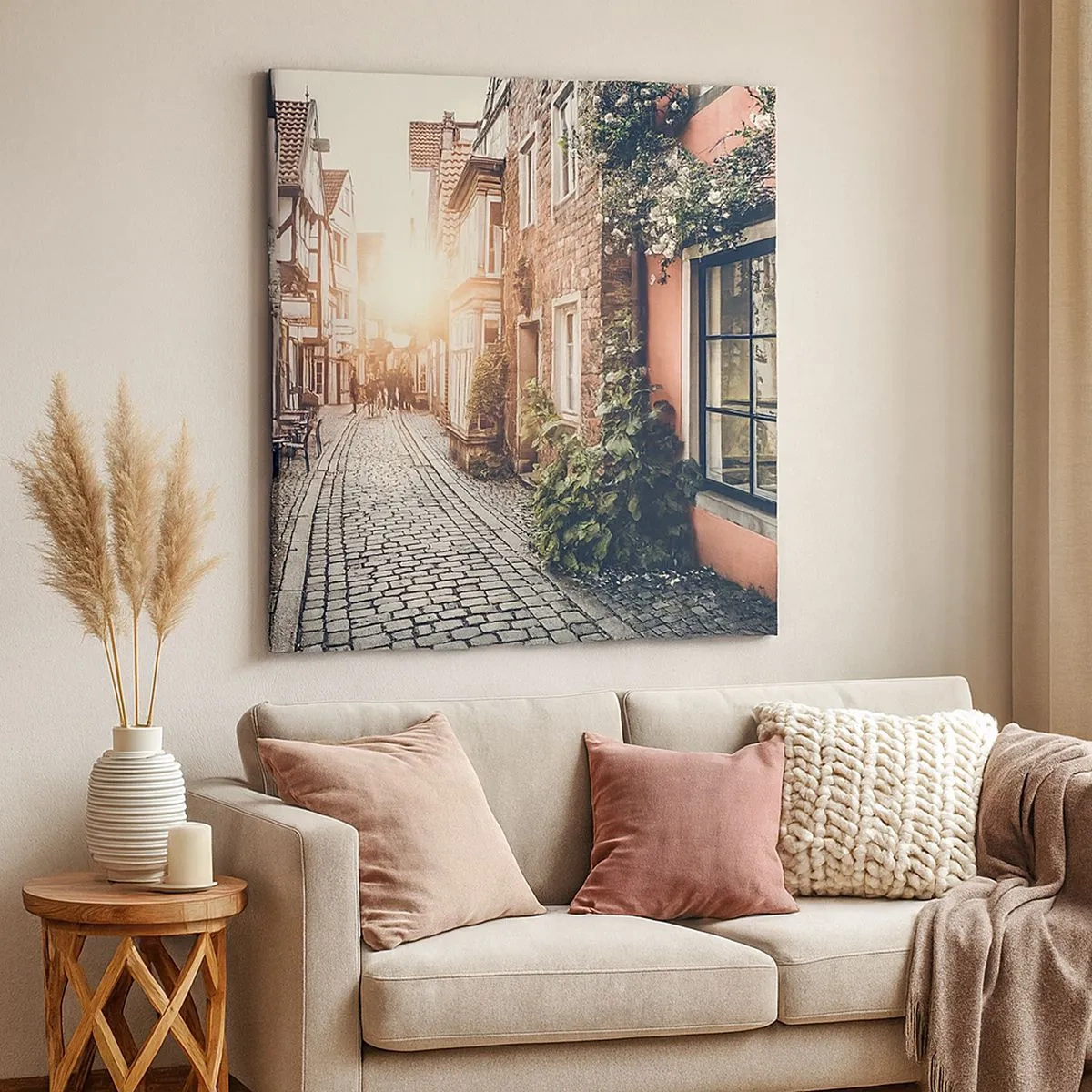 Impression sur toile - Image sur toile - Allée de roses en lueur rose - 30x30 cm