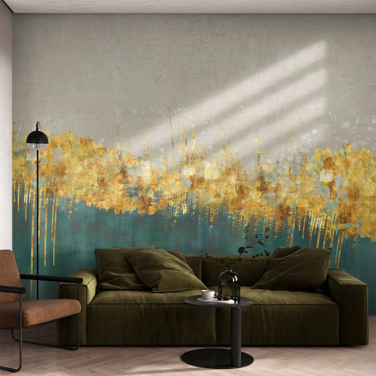 Papier Peint Photo Standard Eco - La frontière dorée - Art Déco, Morceau, Pastel - 200x140 cm