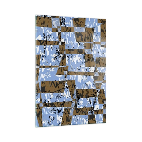 Impression sur verre - Image sur verre - Abstraction géométrique avec des nuances de bleu et de marron - 50x70cm - Une découpe non humaine - Décoration murale moderne pour le salon et la chambre ARTTOR