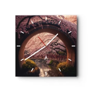 Horloge murale - Pendule murale - Un pont japonais traditionnel entouré de fleurs de cerisier - 30x30cm - Printemps japonais - Décoration murale moderne pour le salon et la chambre ARTTOR
