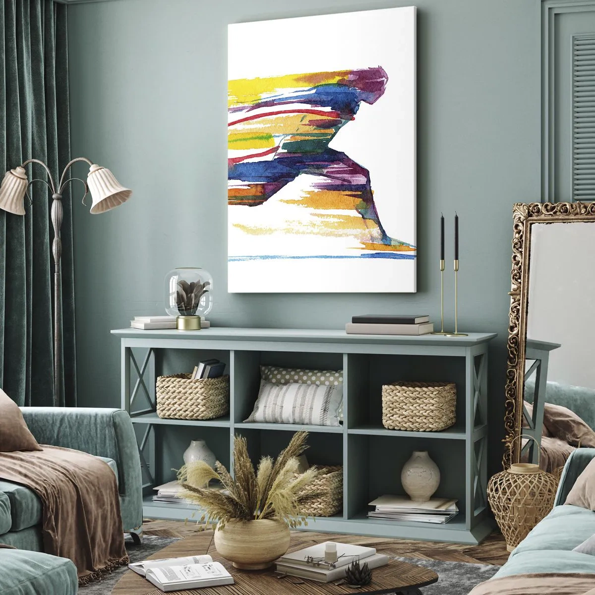 Impression sur toile - Image sur toile - Un coureur aux couleurs abstraites symbolisant le dynamisme et l'énergie - 50x70cm - Courir à travers l'arc-en-ciel - Décoration murale moderne pour le salon et la chambre ARTTOR