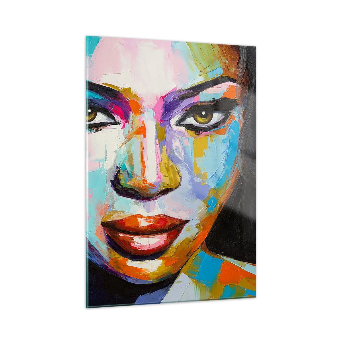 Impression sur verre - Image sur verre - Un portrait coloré d'une femme dans un style distinctif - 50x70cm - Il est impossible de le quitter les yeux - Décoration murale moderne pour le salon et la chambre ARTTOR