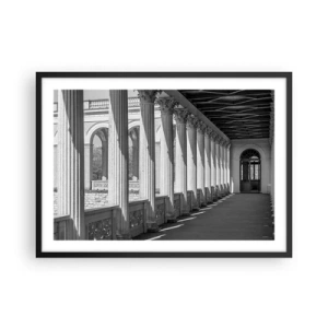 Affiche dans un cadre noir - Poster - Colonnade de style classique en noir et blanc - 70x50cm - Arcade ensoleillée - Décoration murale moderne pour le salon et la chambre ARTTOR
