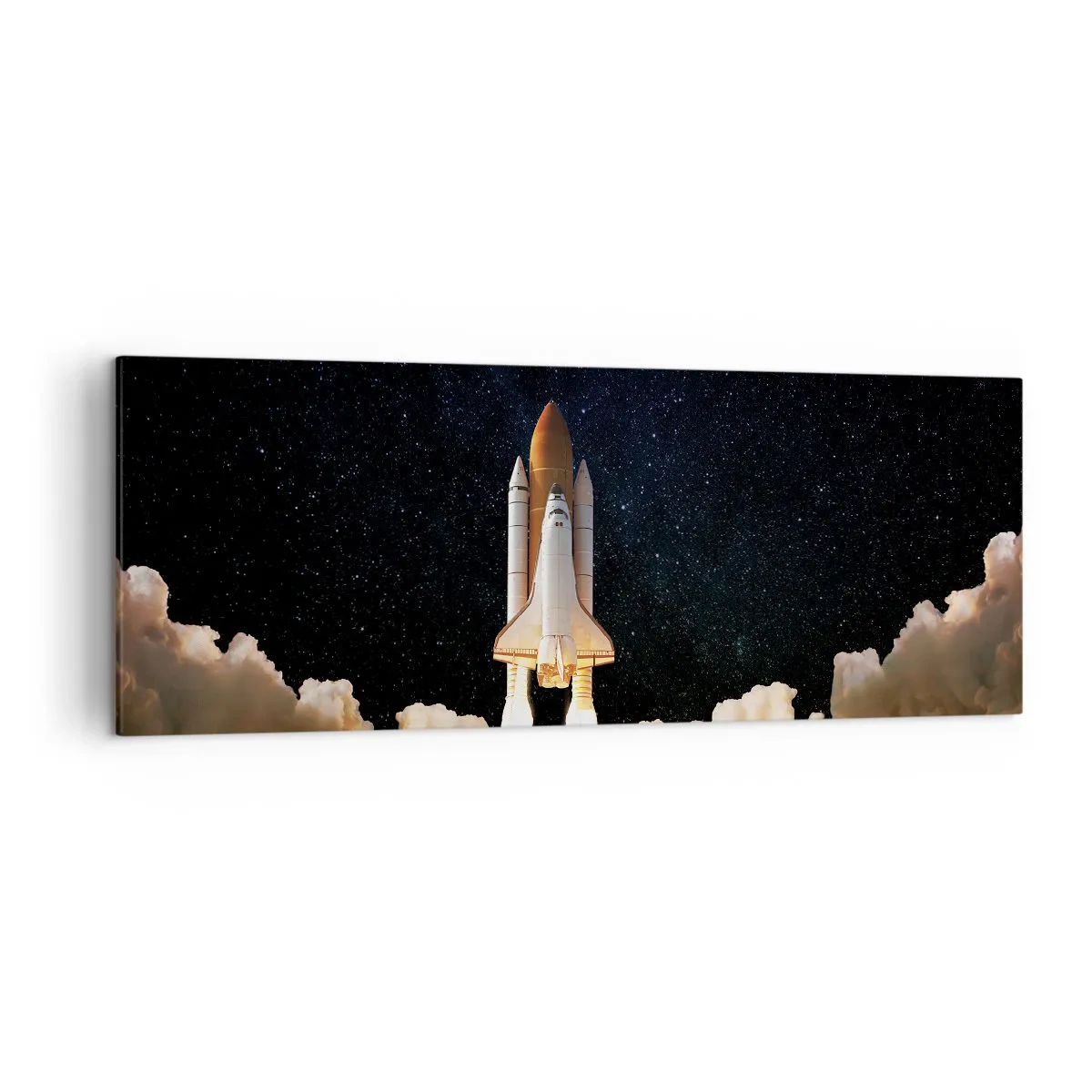 Impression sur toile - Image sur toile - Une fusée spatiale décollant dans le ciel étoilé - 140x50cm - Ad astra! - Décoration murale moderne pour le salon et la chambre ARTTOR