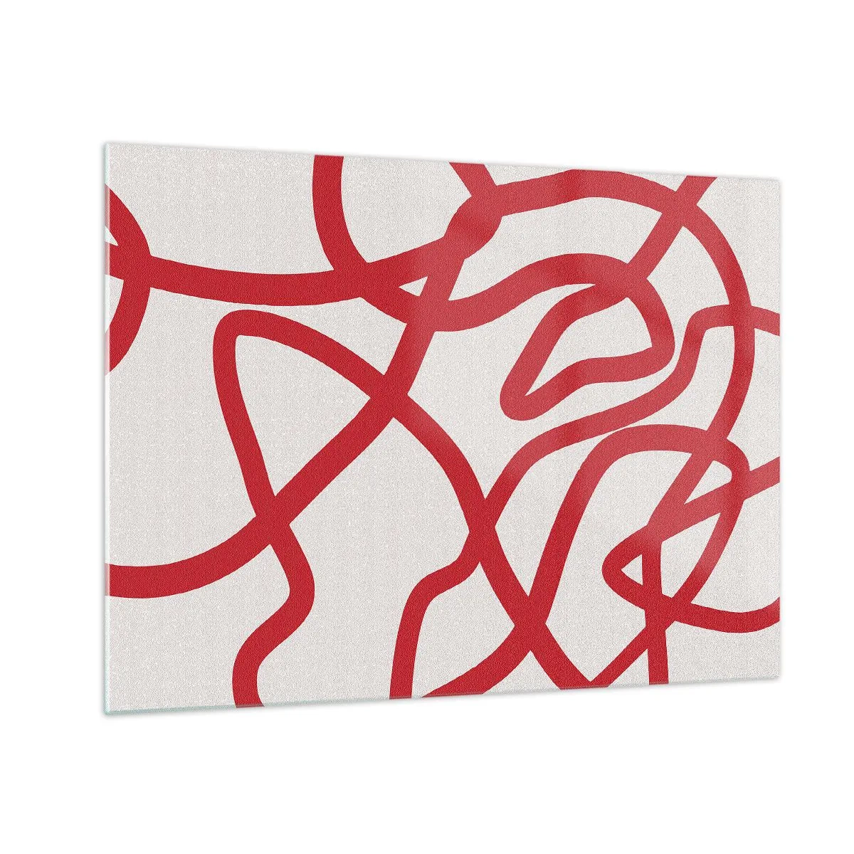 Impression sur verre - Image sur verre - Lignes rouges tourbillonnant dynamiquement sur un fond blanc - 70x50cm - Rouge sur blanc - Décoration murale moderne pour le salon et la chambre ARTTOR