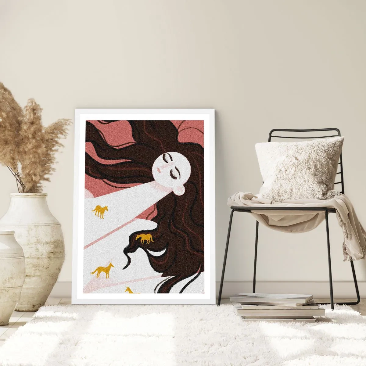 Affiche dans un cadre blanc - Poster - Rêve d'un cheval d'or - 50x70 cm