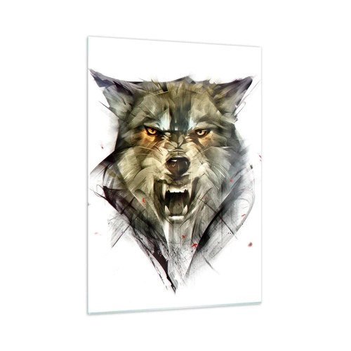 Impression sur verre - Image sur verre - Un graphique d'un loup menaçant avec une bouche ouverte et un regard intense - 50x70cm - Pas un pas ! - Décoration murale moderne pour le salon et la chambre ARTTOR