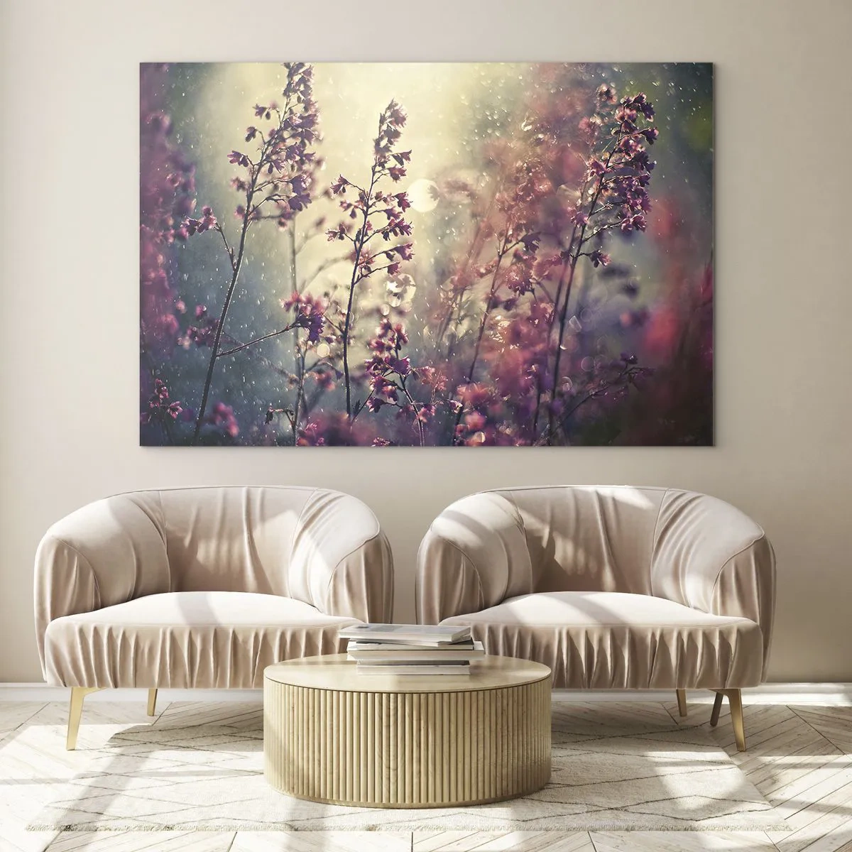 Impression sur verre - Image sur verre - Fleurs au soleil sous la douce pluie - 120x80cm - Jardin secret - Décoration murale moderne pour le salon et la chambre ARTTOR