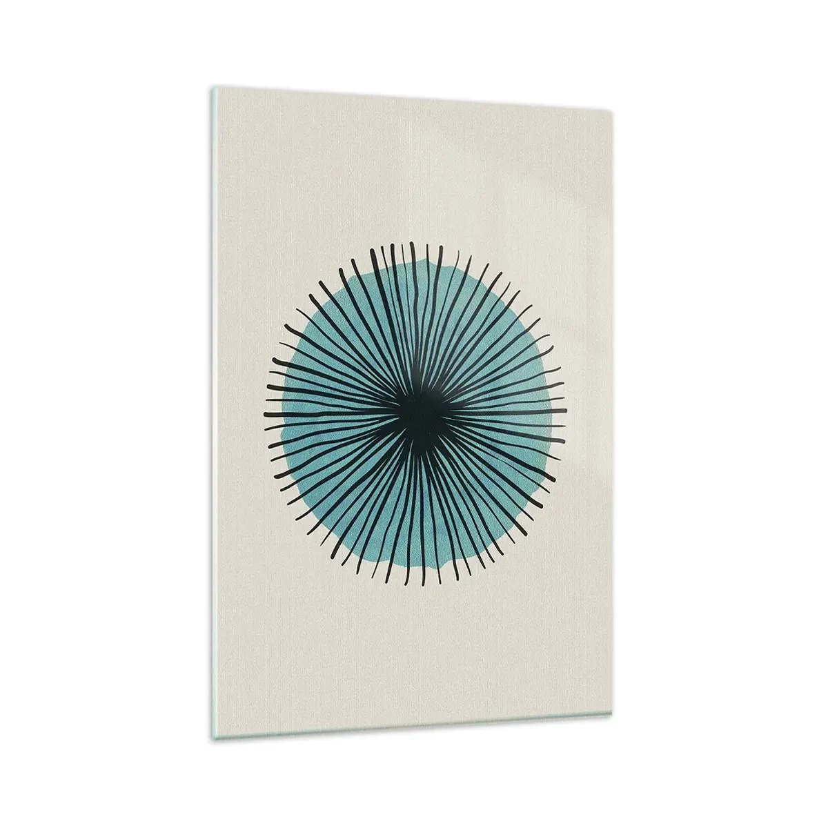 Impression sur verre - Image sur verre - Forme circulaire abstraite avec des rayons bleus - 80x120cm - Rayonnant dans l'azur - Décoration murale moderne pour le salon et la chambre ARTTOR