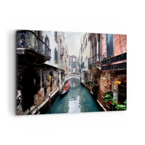 Impression sur toile - Image sur toile - Un canal à Venise avec une gondole et des bâtiments historiques - 120x80cm - Paysage vénitien avec une gondole et un pont - Décoration murale moderne pour le salon et la chambre ARTTOR