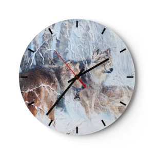 Horloge murale - Pendule murale - Un loup dans un paysage hivernal, entouré d'arbres enneigés - 30x30cm - Attention! Ca arrive ... - Décoration murale moderne pour le salon, la cuisine et la chambre ARTTOR