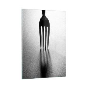 Impression sur verre - Image sur verre - Une fourchette projetant une ombre dans une composition minimaliste en noir et blanc - 50x70cm - Lumière et ombre - Décoration murale moderne pour le salon et la chambre ARTTOR