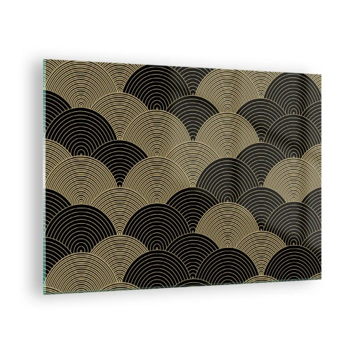 Impression sur verre - Image sur verre - Demi-cercles dorés selon un motif japonais régulier - 70x50cm - Unité dans la multiplicité - Décoration murale moderne pour le salon et la chambre ARTTOR