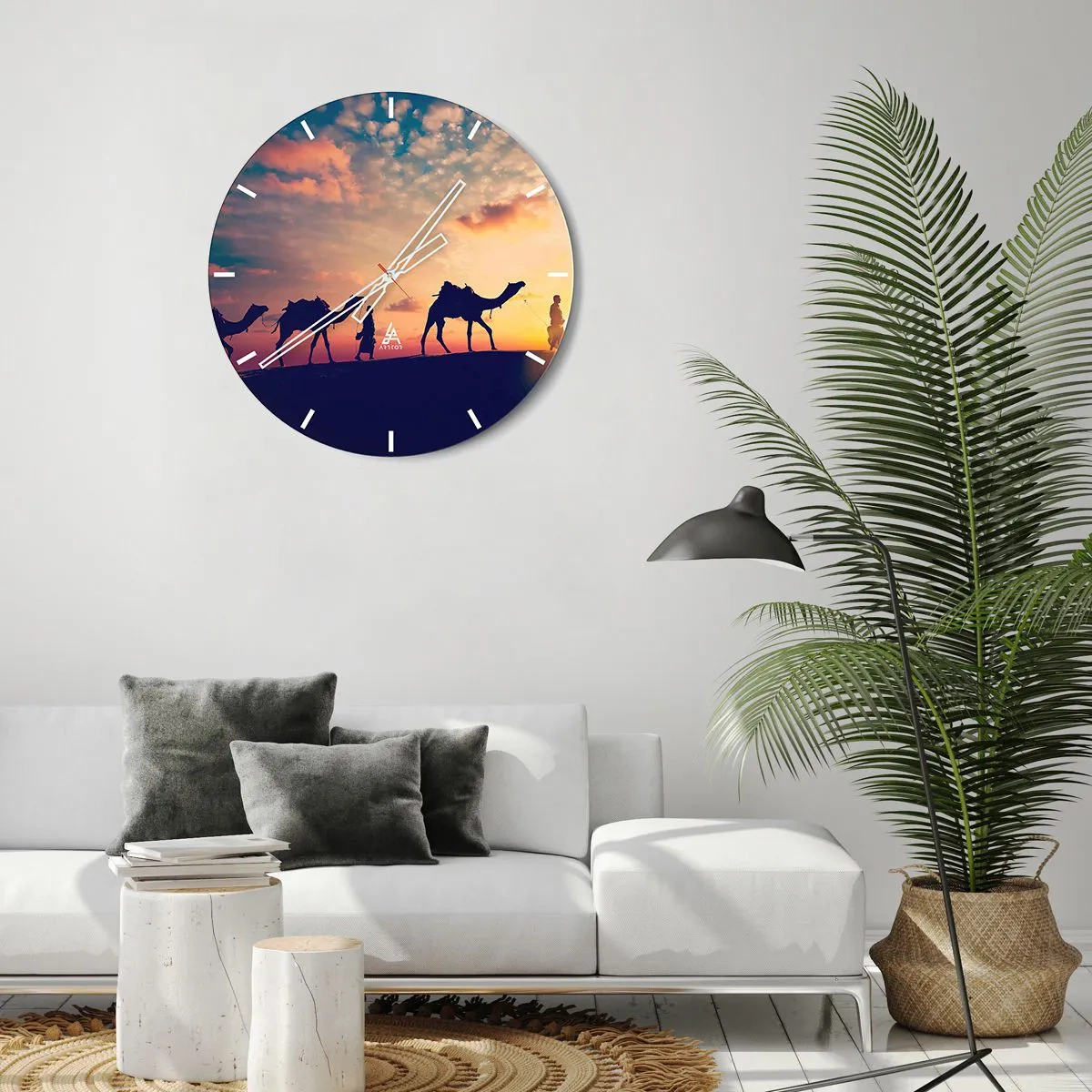 Horloge murale - Pendule murale - Une caravane de chameaux sur fond de soleil couchant dans le désert - 30x30cm - L'esprit mystérieux de l'Orient - Décoration murale moderne pour le salon, la cuisine et la chambre ARTTOR