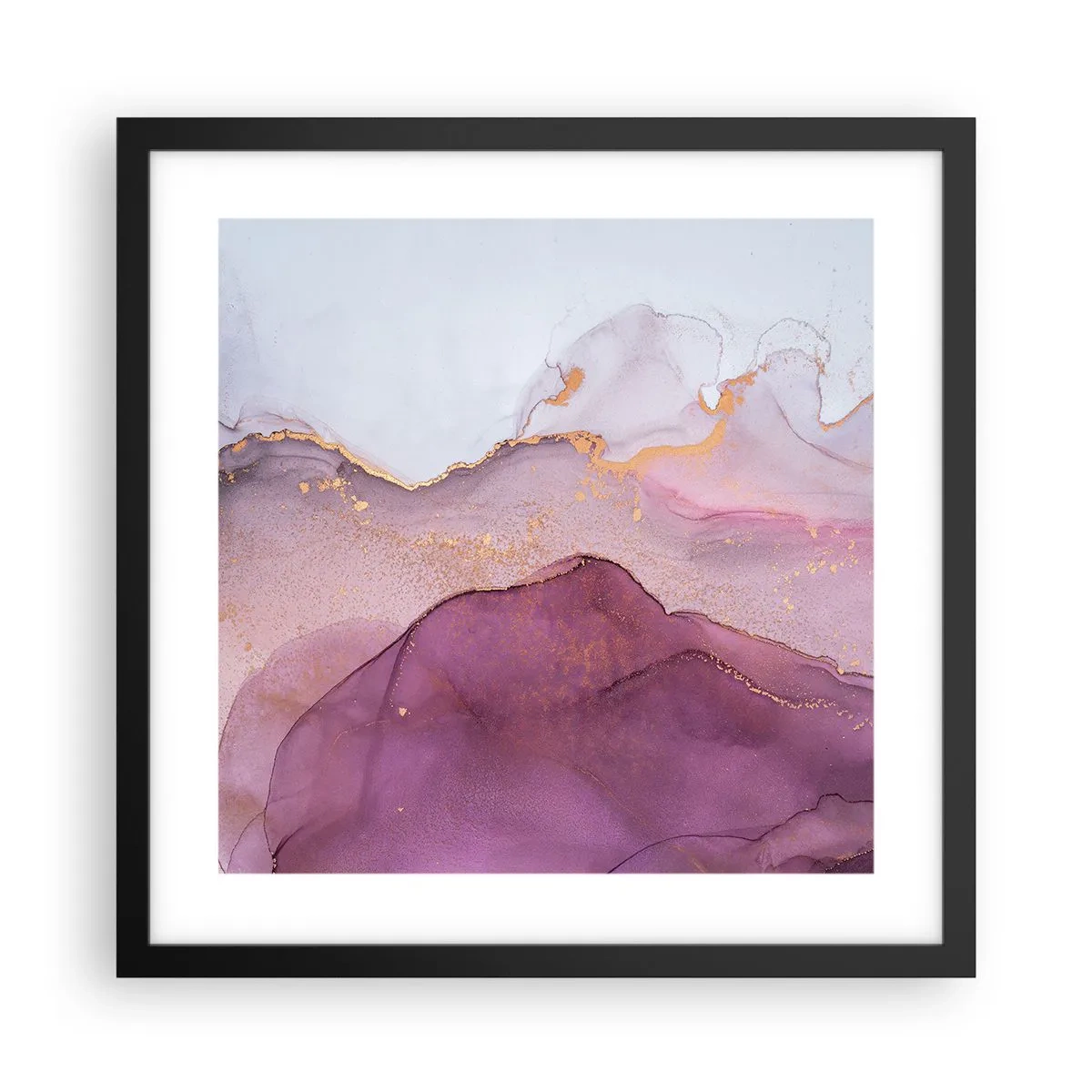 Affiche dans un cadre noir - Poster - Vagues lilas et violettes - 40x40 cm