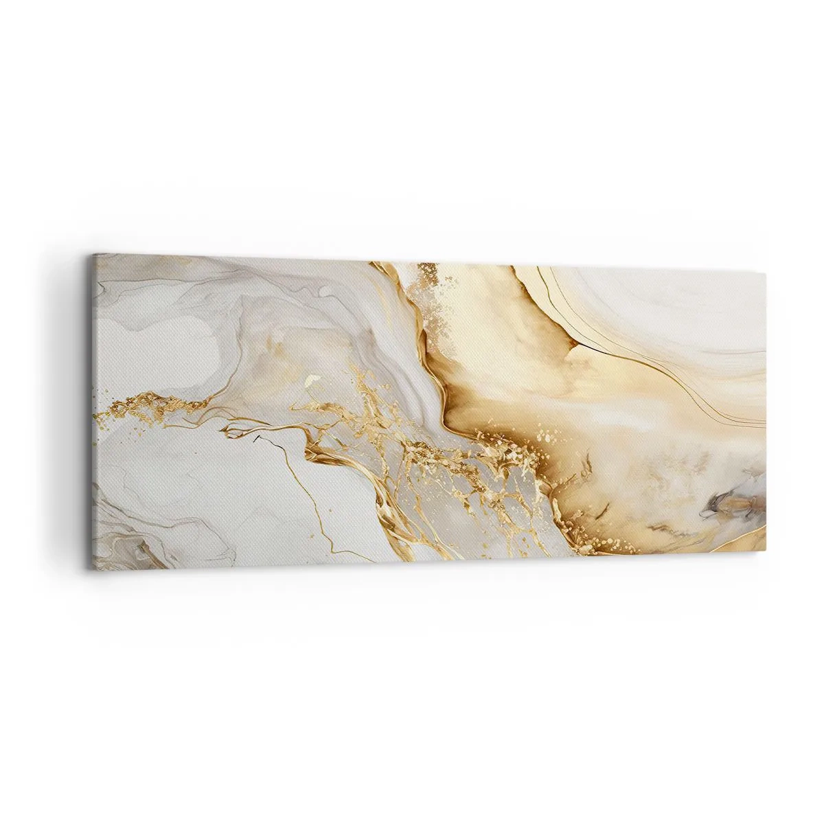 Impression sur toile - Image sur toile - Motifs abstraits dorés et marbrés sur fond clair - 120x50cm - Abstraction : beauté et bonté - Décoration murale moderne pour le salon et la chambre ARTTOR