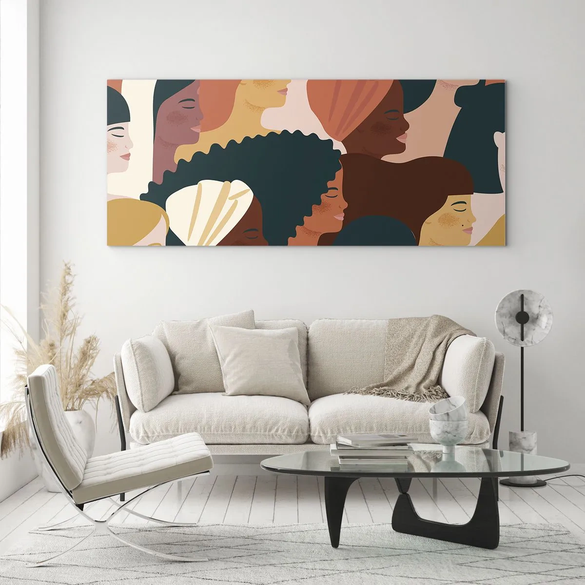 Impression sur verre - Image sur verre - Profils colorés de femmes aux styles variés - 160x50cm - Uniquement la féminité - Décoration murale moderne pour le salon et la chambre ARTTOR