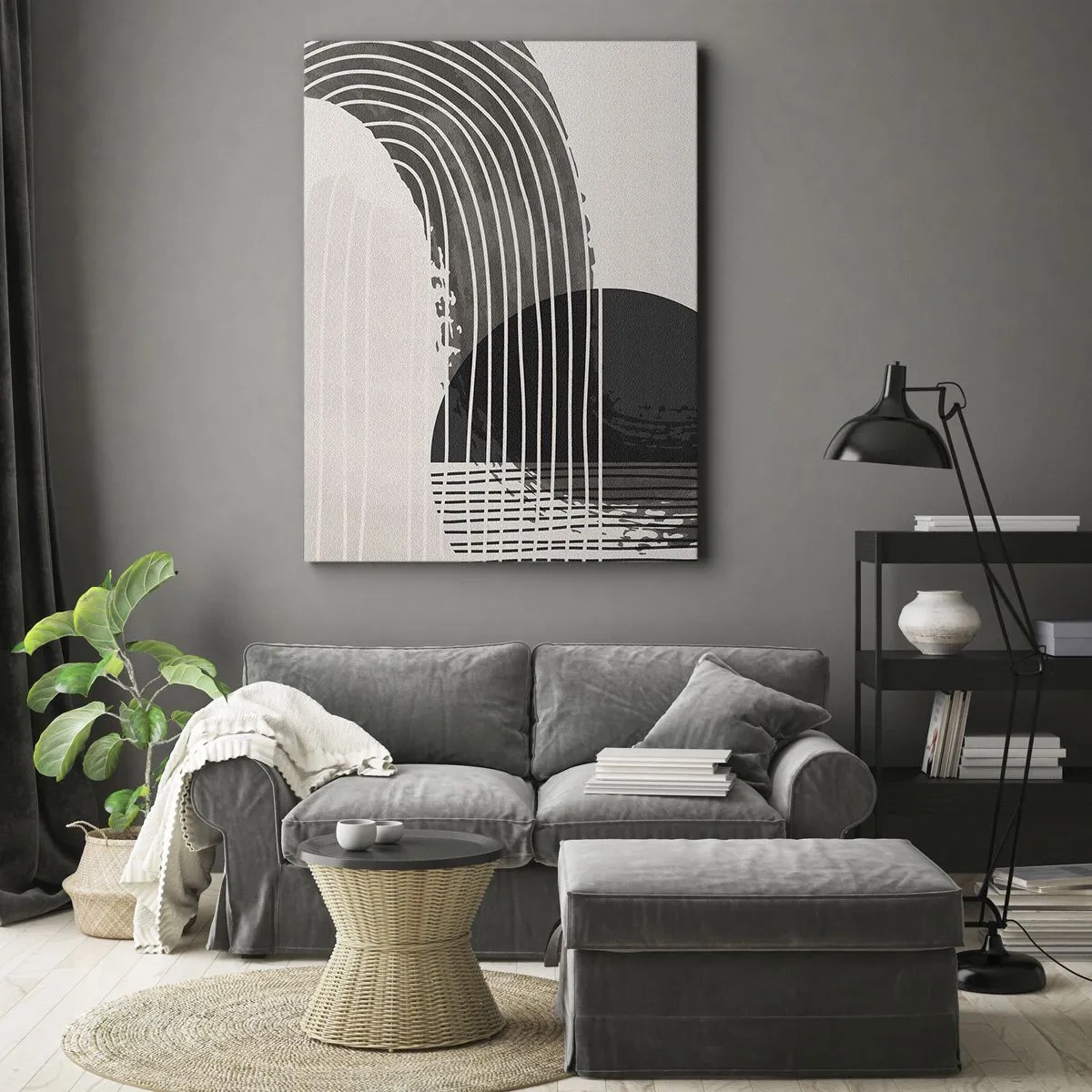 Impression sur toile - Image sur toile - Motif abstrait avec des lignes et des formes géométriques - 70x100cm - Aller et retour - Décoration murale moderne pour le salon et la chambre ARTTOR