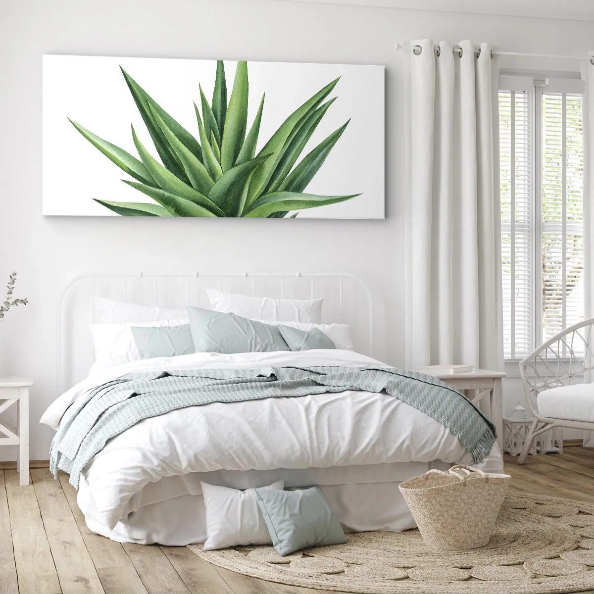 Impression sur toile - Image sur toile - Une plante verte juteuse sur fond blanc - 160x50cm - Vert – force – vie - Décoration murale moderne pour le salon et la chambre ARTTOR