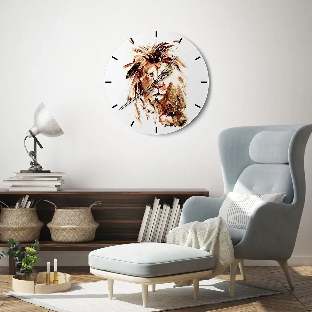 Horloge murale - Pendule murale - Portrait d'un lion aux tons bruns dans une forme artistique dynamique - 30x30cm - Force et dignité - Décoration murale moderne pour le salon, la cuisine et la chambre ARTTOR
