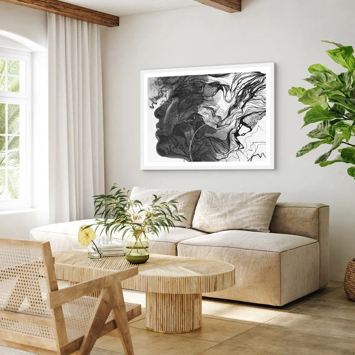 Affiche dans un cadre blanc - Poster - Emmêlé dans les rêves - 91x61 cm