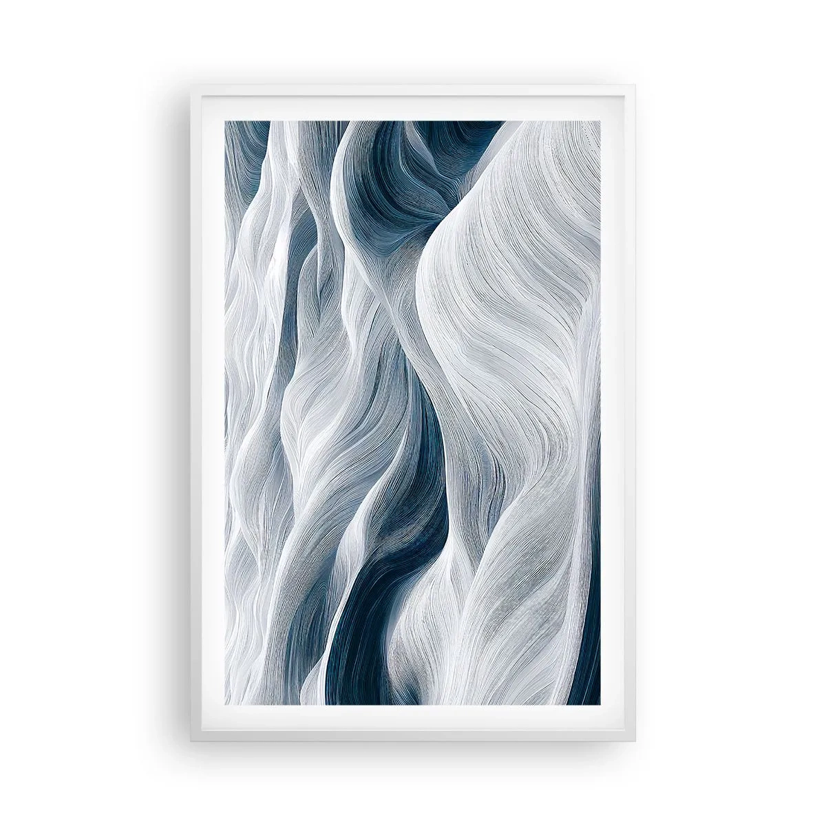 Affiche dans un cadre blanc - Poster - Vagues blanches et bleues - 61x91 cm