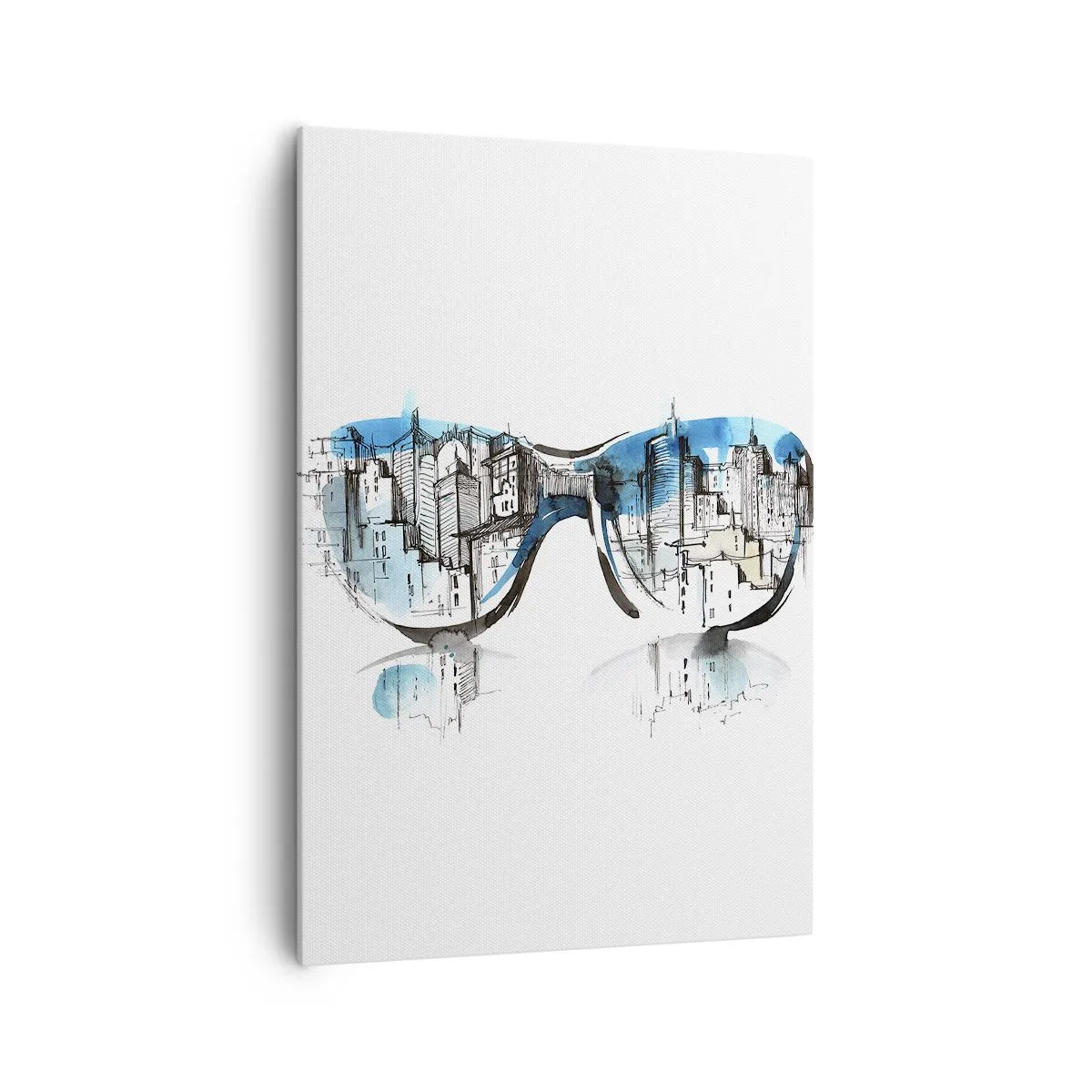 Impression sur toile - Image sur toile - Aquarelle du panorama de la ville reflété dans les verres - 70x100cm - Le chic des grandes villes - Décoration murale moderne pour le salon et la chambre ARTTOR