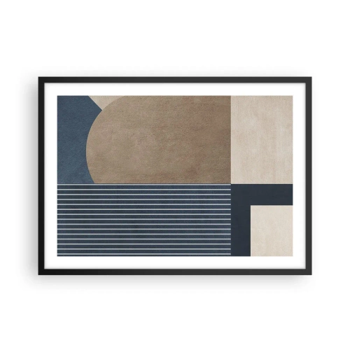 Affiche dans un cadre noir - Poster - Figures géométriques dans les tons beige et bleu marine avec des lignes - 70x50cm - Composition simple et en rondeur - Décoration murale moderne pour le salon et la chambre ARTTOR