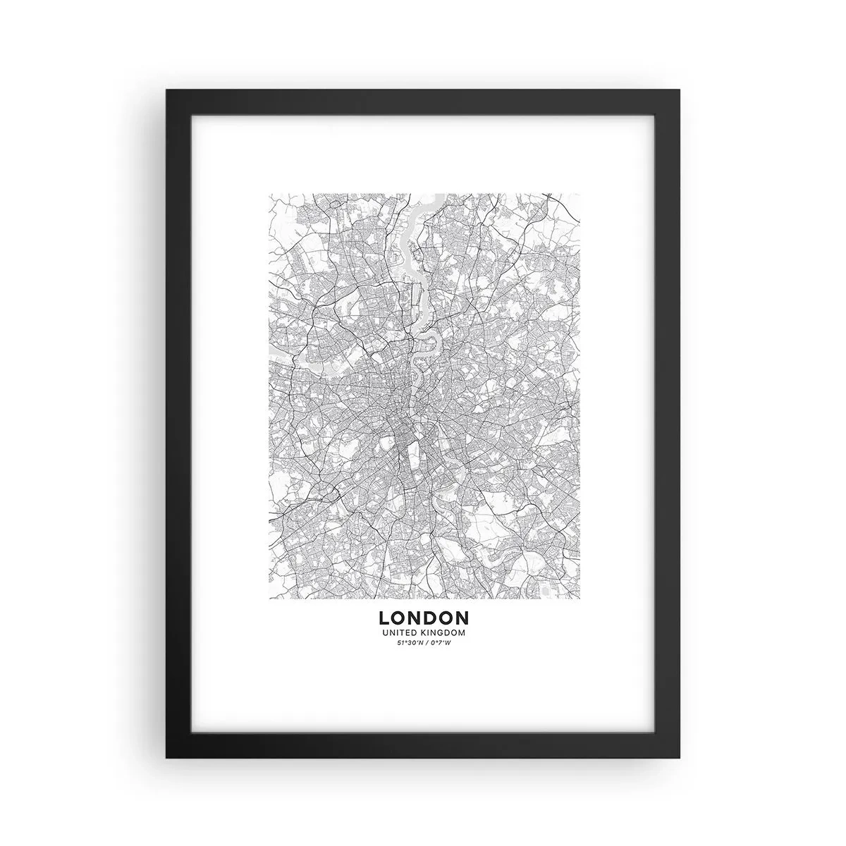 Affiche dans un cadre noir - Poster - Carte du labyrinthe londonien - 30x40 cm
