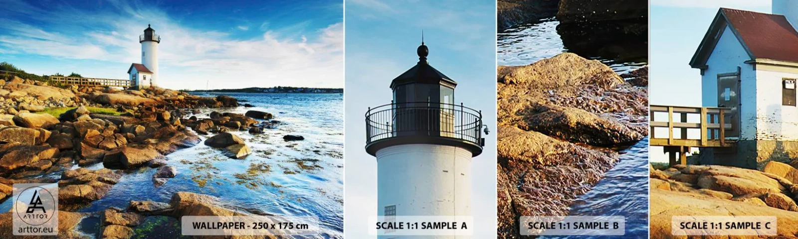 Échantillon De Papier Peint Standard Eco - Revenez heureux, j'attends - Paysage, Phare, océan Atlantique - 100x30 cm