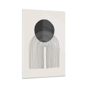 Impression sur verre - Image sur verre - Motif abstrait avec des lignes et un cercle noir sur un fond clair - 80x120cm - Tremblement et confiance - Décoration murale moderne pour le salon et la chambre ARTTOR