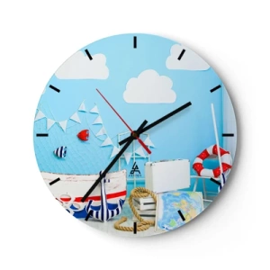 Horloge murale - Pendule murale - Thème nautique sur fond bleu - 30x30cm - Nostalgie infantile de l'aventure - Décoration murale moderne pour le salon, la cuisine et la chambre ARTTOR