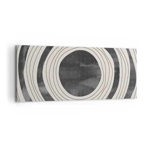 Impression sur toile - Image sur toile - Cercles concentriques noirs et blancs sur fond clair - 120x50cm - Droit au but - Décoration murale moderne pour le salon et la chambre ARTTOR