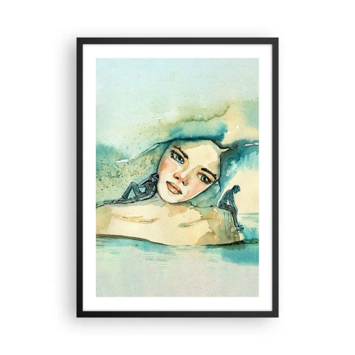 Affiche dans un cadre noir - Poster - Portrait d'une femme dans un style aquarelle artistique - 50x70cm - Suis-je bleu? - Décoration murale moderne pour le salon et la chambre ARTTOR