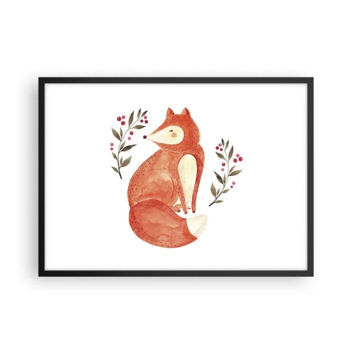 Affiche dans un cadre noir - Poster - Un renard aquarelle entouré de brindilles avec des baies - 70x50cm - Petit rouquin - Décoration murale moderne pour le salon et la chambre ARTTOR