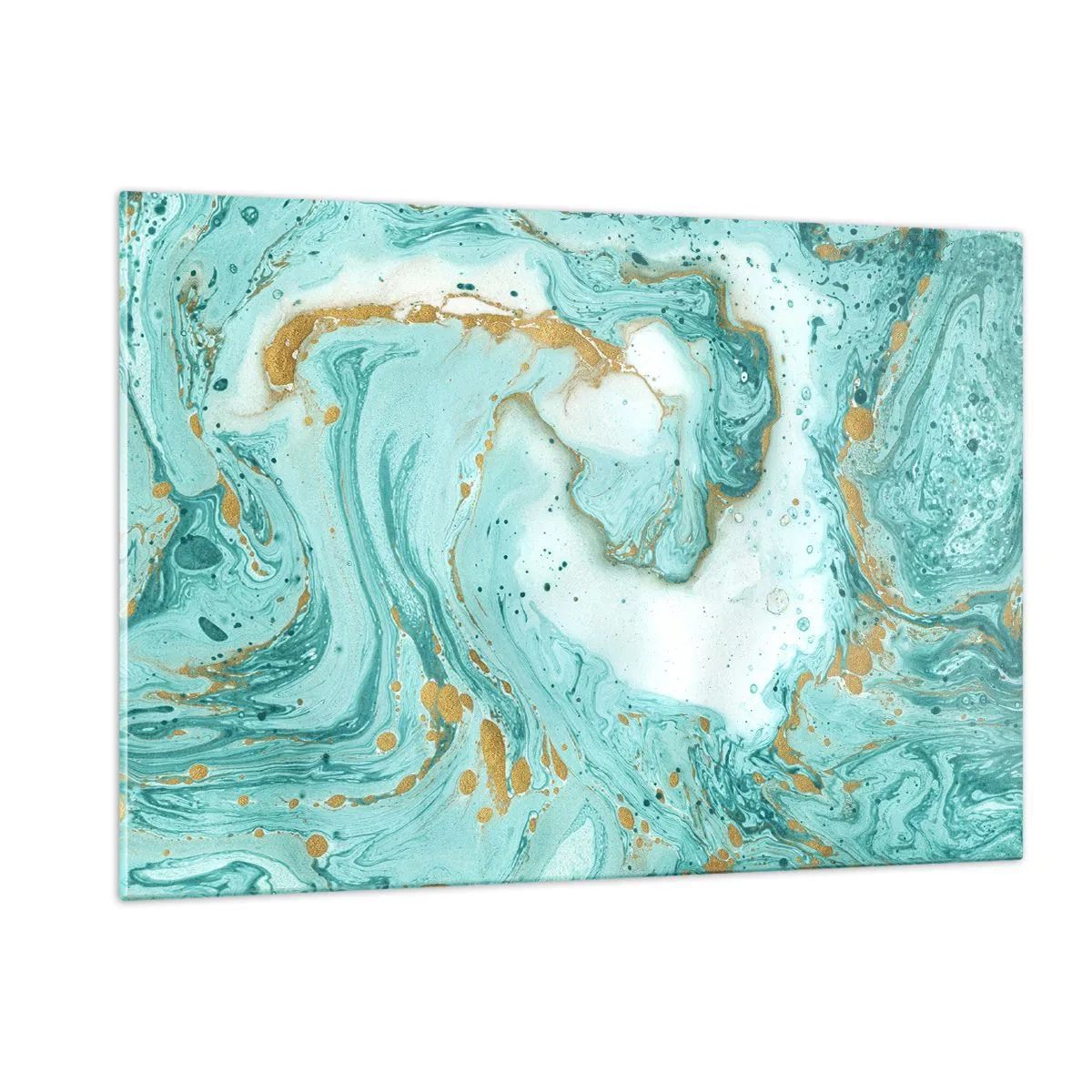 Impression sur verre - Image sur verre - Motif façon marbre turquoise et or - 120x80cm - Sous la grande vague de l'ère Edo - Décoration murale moderne pour le salon et la chambre ARTTOR