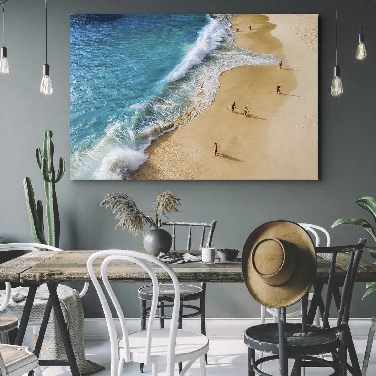 Impression sur toile - Image sur toile - Une plage avec de l'eau turquoise et des gens qui se promènent - 100x70cm - Et ensuite le soleil, la plage… - Décoration murale moderne pour le salon et la chambre ARTTOR