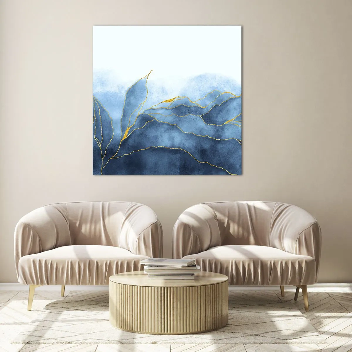 Impression sur verre - Image sur verre - Bleu doré - 70x70 cm