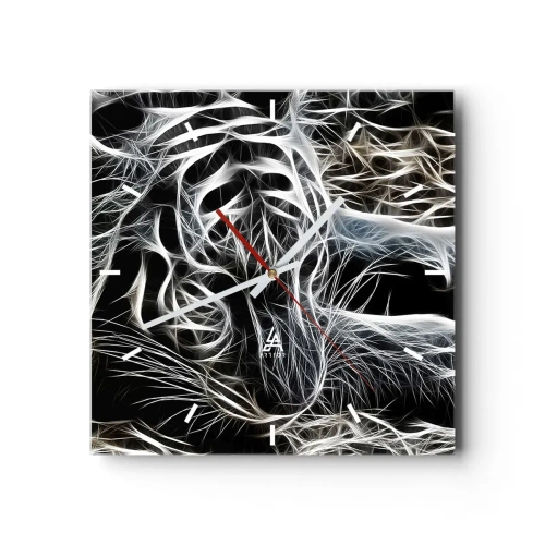 Horloge murale - Pendule murale - Un motif abstrait représentant la silhouette d'un chat sur fond noir. - 30x30cm - Une étude de la légèreté du chat - Décoration murale moderne pour le salon et la chambre ARTTOR