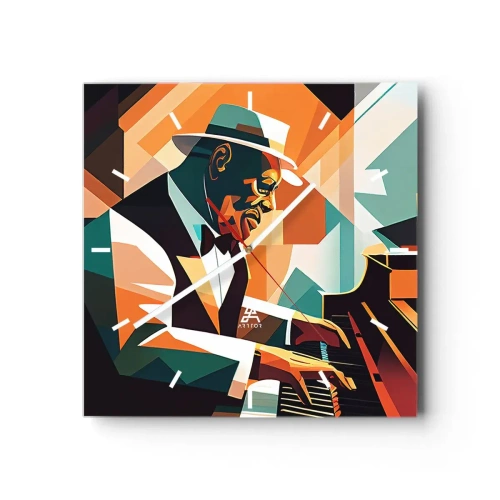 Horloge murale - Pendule murale - Musicien abstrait jouant du piano dans des couleurs chaudes. - 30x30cm - C’est tout le jazz - Décoration murale moderne pour le salon et la chambre ARTTOR