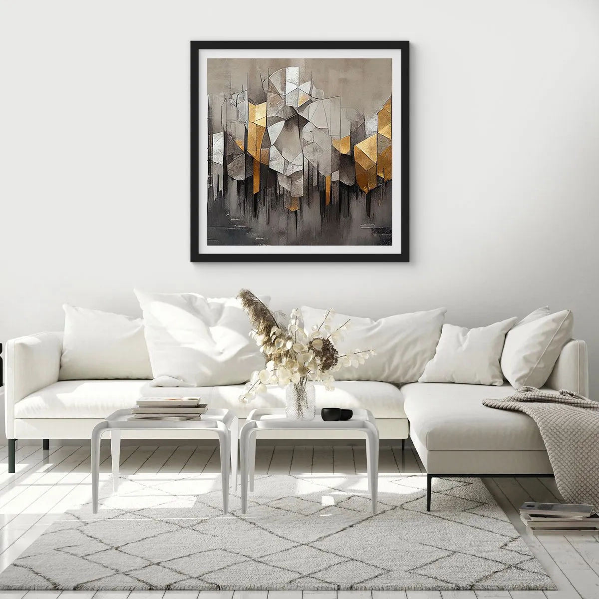 Affiche dans un cadre noir - Poster - Composition de glace et de lumière - 60x60 cm