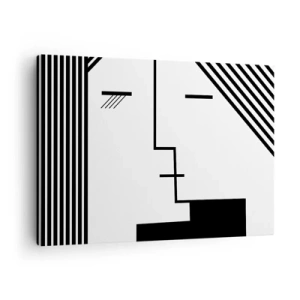 Impression sur toile - Image sur toile - Abstraction géométrique d'un baiser en noir et blanc - 70x50cm - Juste un baiser - Décoration murale moderne pour le salon et la chambre ARTTOR