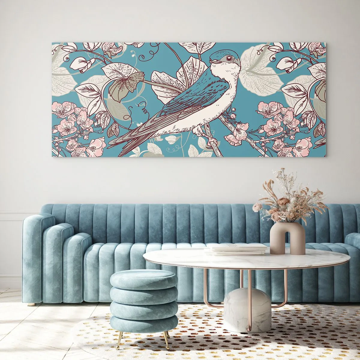 Impression sur verre - Image sur verre - Dans le bois blanc du rouge et de l'argent - 90x30 cm