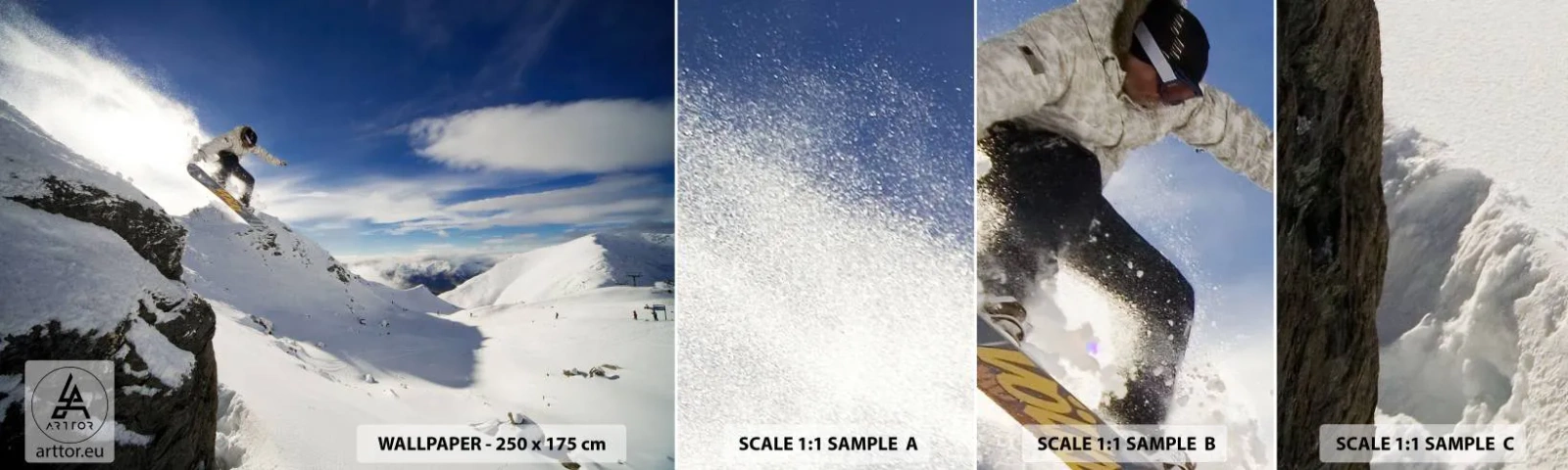 Échantillon De Papier Peint Standard Eco - Liberté sans limite - Planche a neige, Paysage, Montagnes - 100x30 cm