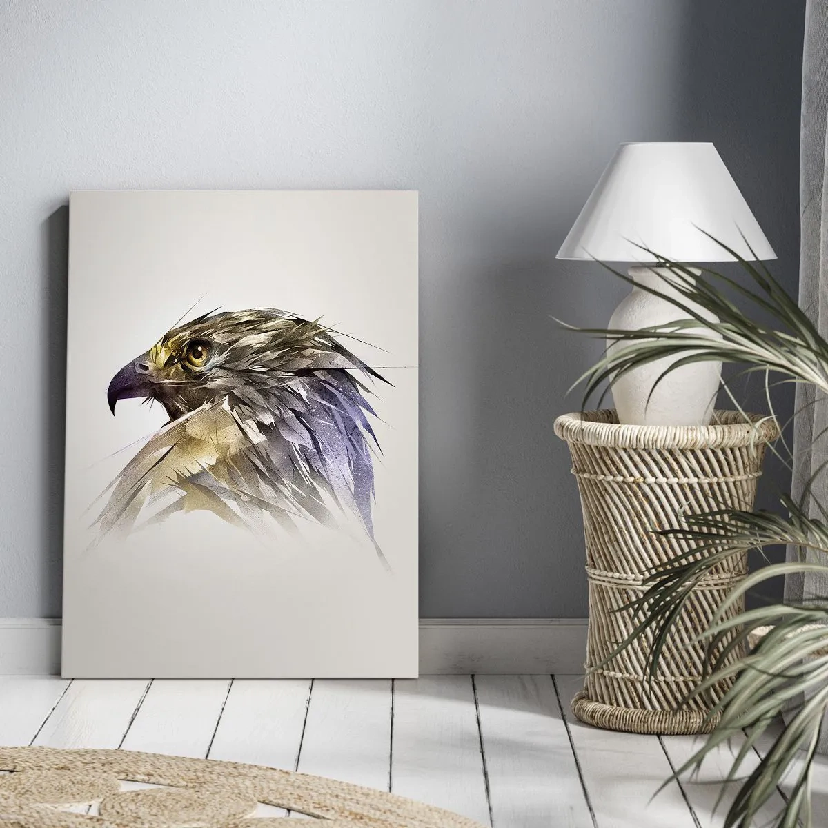 Impression sur toile - Image sur toile - Portrait artistique d'un aigle aux tons pastel - 70x100cm - Portrait d'un guerrier - Décoration murale moderne pour le salon et la chambre ARTTOR