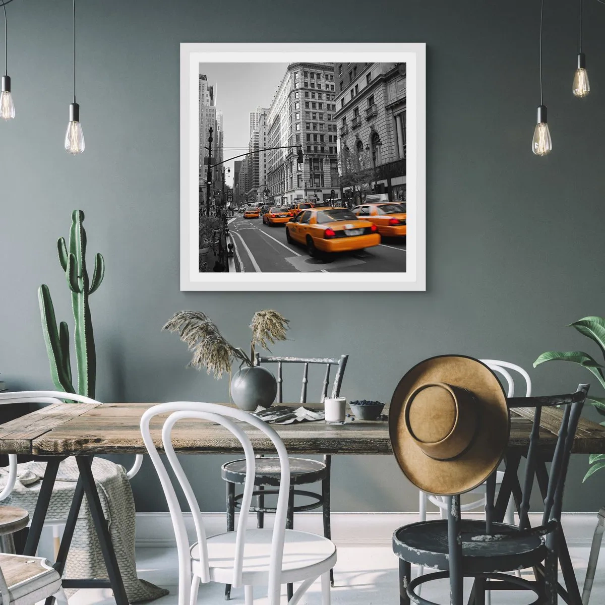 Affiche dans un cadre blanc - Poster - Soleil des grandes villes - 50x50 cm