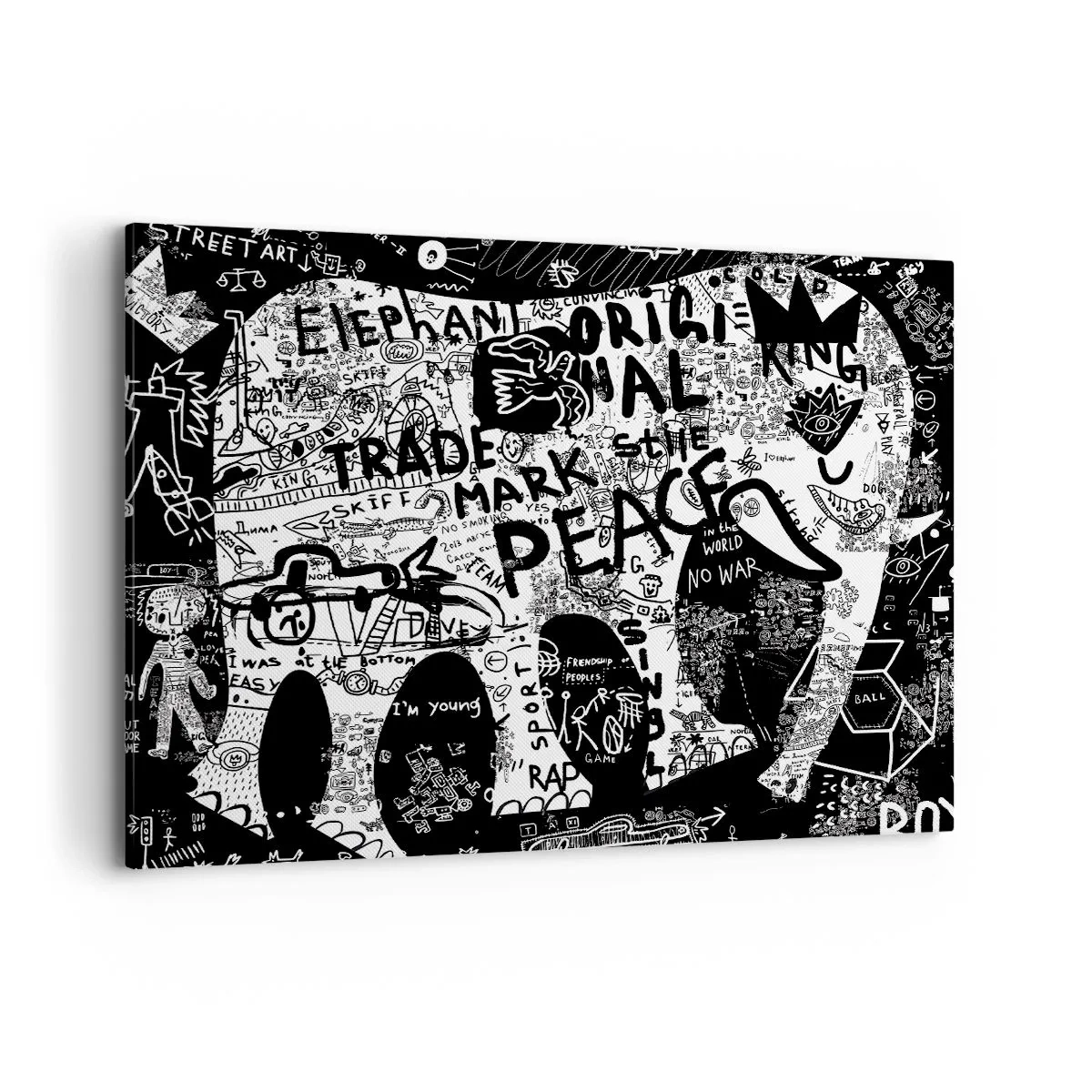 Impression sur toile - Image sur toile - Graphiques en noir et blanc avec des motifs graffitis - 120x80cm - La richesse des rues - Décoration murale moderne pour le salon et la chambre ARTTOR