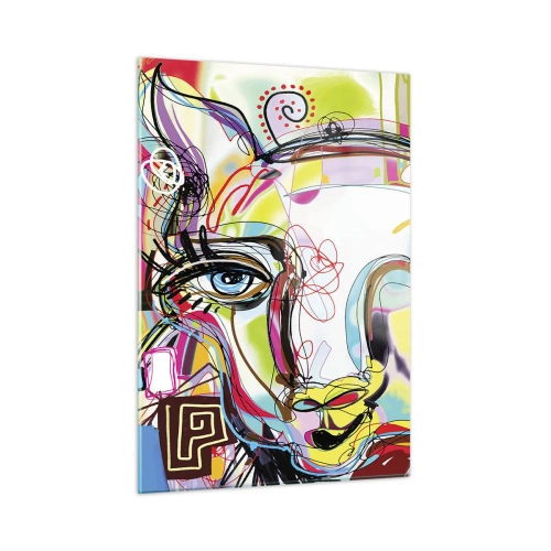 Impression sur verre - Image sur verre - Image abstraite du visage d'un chat dans une expression artistique colorée - 50x70cm - La richesse de l'Art du chat - Décoration murale moderne pour le salon et la chambre ARTTOR