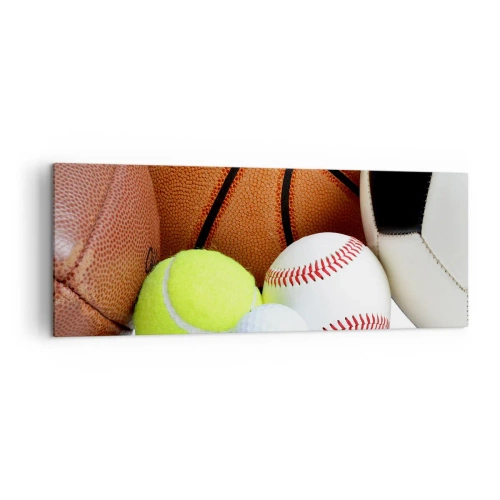 Impression sur toile - Image sur toile - Ballons de diverses disciplines sportives - 140x50cm - Le football nous connecte ! - Décoration murale moderne pour le salon et la chambre ARTTOR