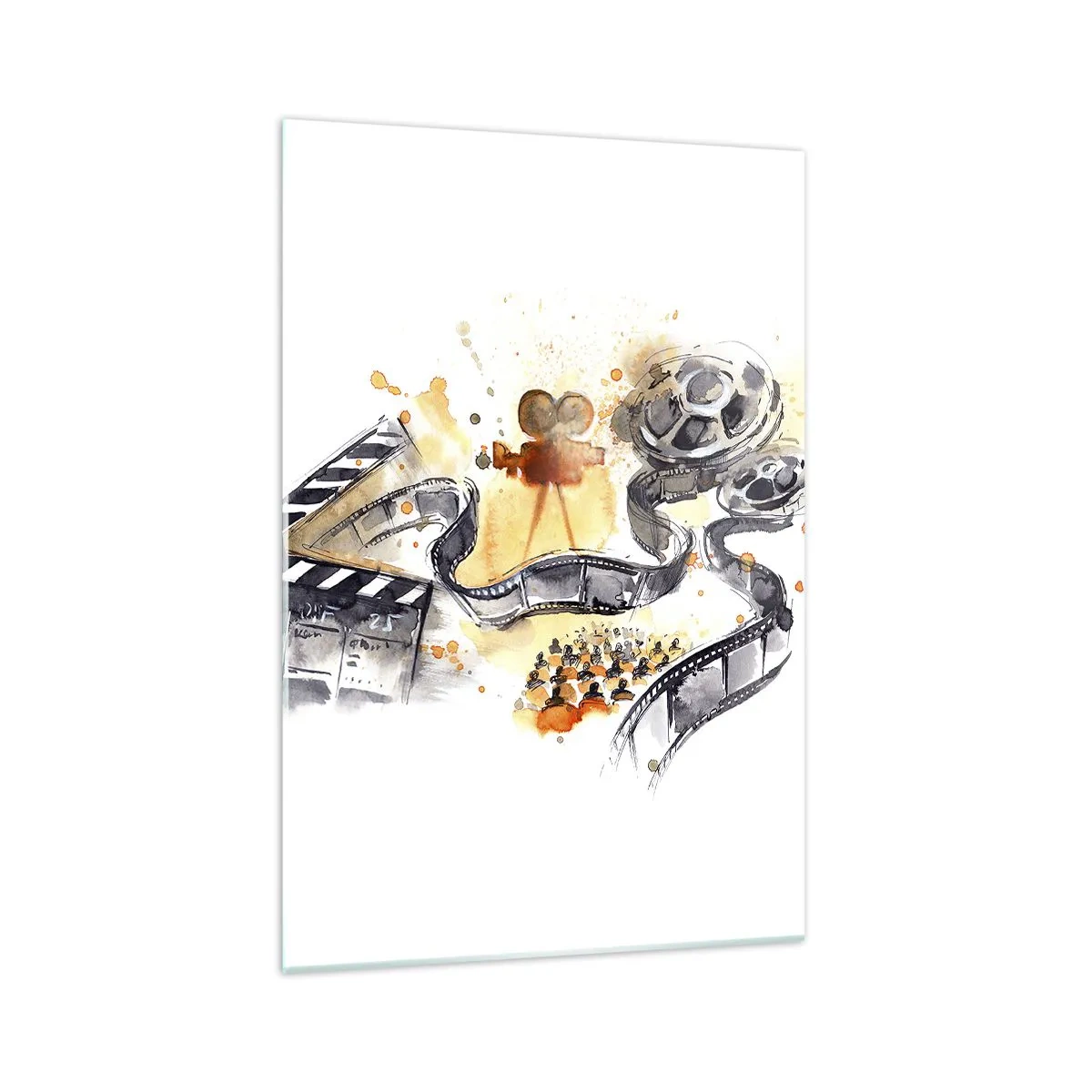 Impression sur verre - Image sur verre - Le symbolisme du cinéma avec une pellicule dans une aquarelle artistique - 70x100cm - Au pays des rêves - Décoration murale moderne pour le salon et la chambre ARTTOR